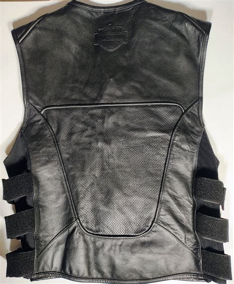 Men S Harley Davidson Leather Vest Swat Size L Black Gem