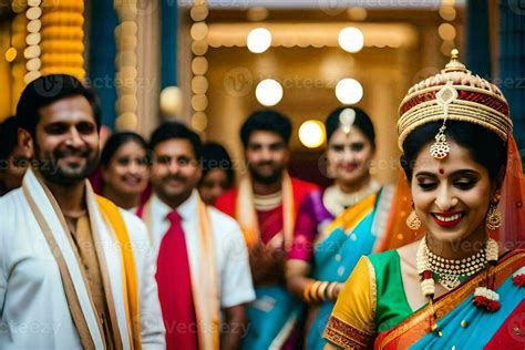 a bride and groom in traditional indian attire. AI-Generated 31937781 Stock Photo at Vecteezy