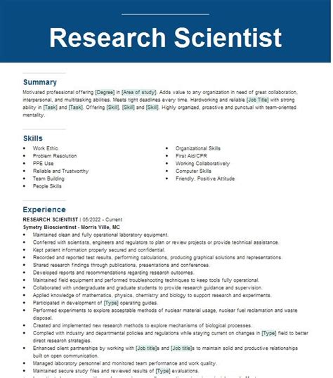 Research Scientist Resume Example