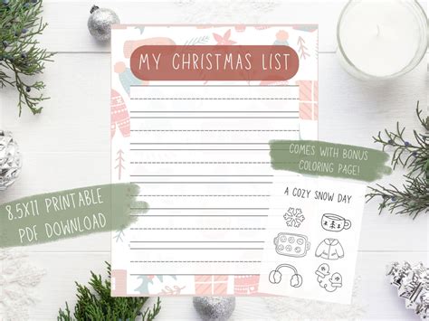 Printable Christmas List PDF With Bonus Coloring Page Holiday - Etsy