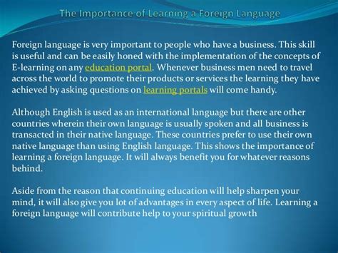 The Importance Of Learning A Foreign Language