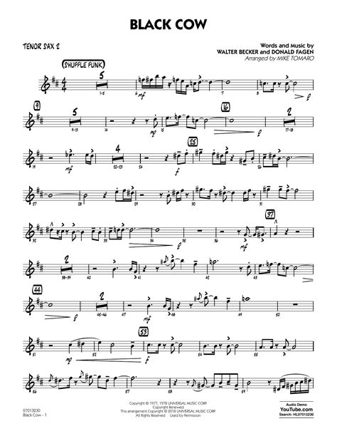 Black Cow Arr Mike Tomaro Tenor Sax By Steely Dan Sheet Music