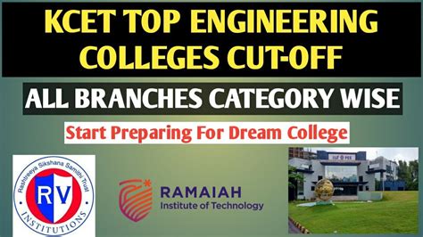 KCET Top Engineering Colleges Cut Off Branchwise Category Wise