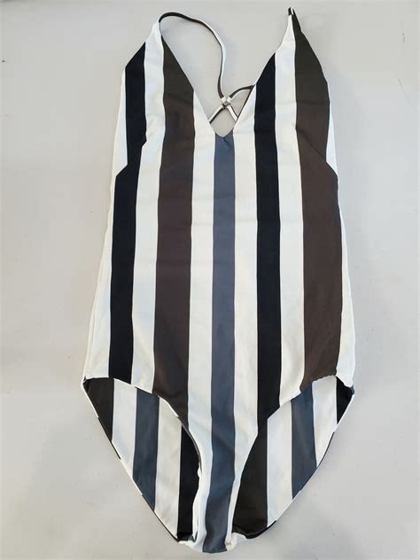 Mikoh Manu Deep V Cut Striped One Piece Swim Suit Sz Gem