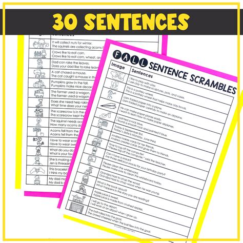 Fall Sentence Scrambles Sentence Building Sentence Writing Lucky