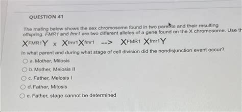 Solved Question The Mating Below Shows The Sex Chromosome Chegg