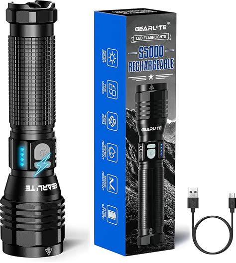 Gearlite Lampe Torche Led Ultra Puissante Lumens Usb