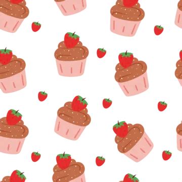 Seamless Pattern Cartoon Cute Strawberry Cupcake Vector Seamless