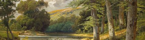 Download Wallpaper Forest Landscape Lake Boat Painting Alois