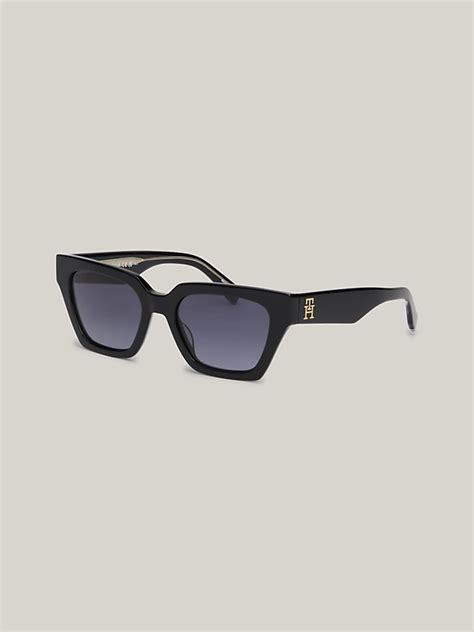 Narrow Rectangular Cat Eye Sunglasses Black Tommy Hilfiger