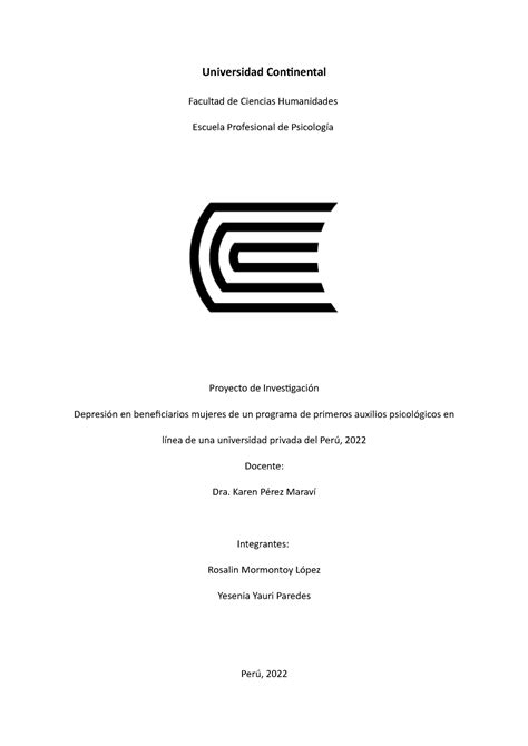 Avance del Proyecto de Investigación Universidad Continental Facultad