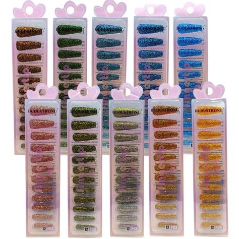 Unha Postiça Decorada Com Glitter - Unha Postiça Autocolante Com 12 Unid Decorada Glitter Brilho | Shopee ...