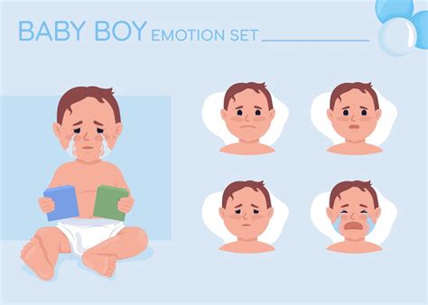 crying baby boy semi flat color character emotions set  vector