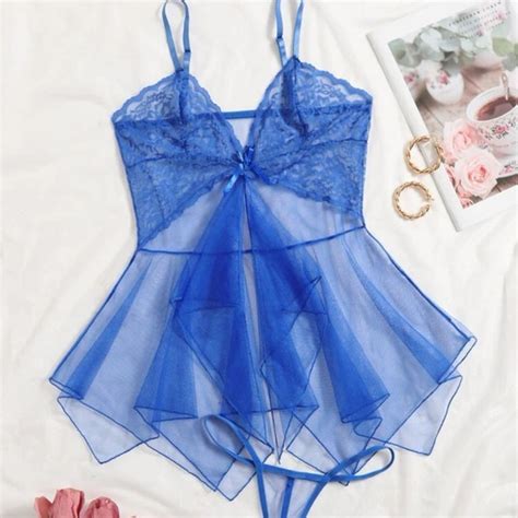 Intimates Sleepwear Nwt Royal Blue Lacesheer Sliplingerie Set