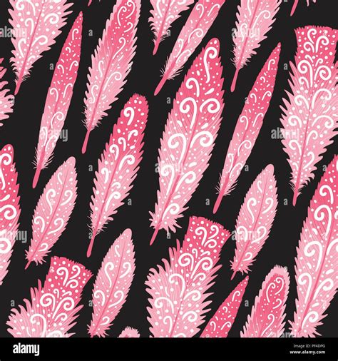 Flamingo Feather Brigth Colorful Hand Drawn Swirls Seamless Pattern