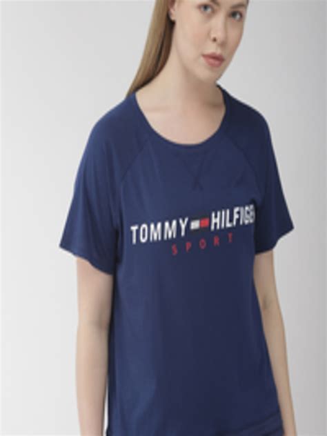 Buy Tommy Hilfiger Women Navy Blue Printed Round Neck T Shirt Tshirts