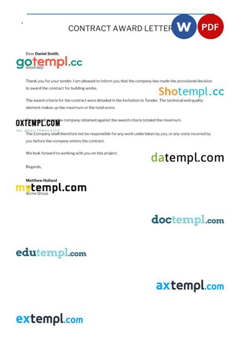 Contract Awardletter Template Word And Pdf Format Gotempl