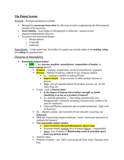 The Patent System Outline The Patent System Principle Strongest