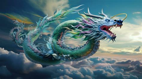 Ai Generated A Colorful Chinese Dragon In Shades Of Blue Green And