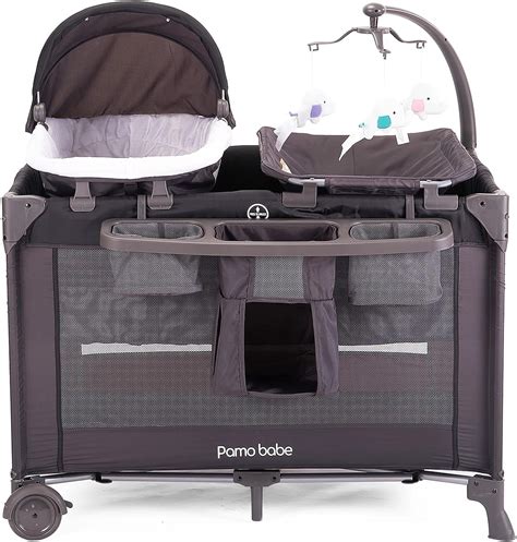 Pamo Babe In Portable Crib For Baby Nursery Center With Removable Canopy Changing Table