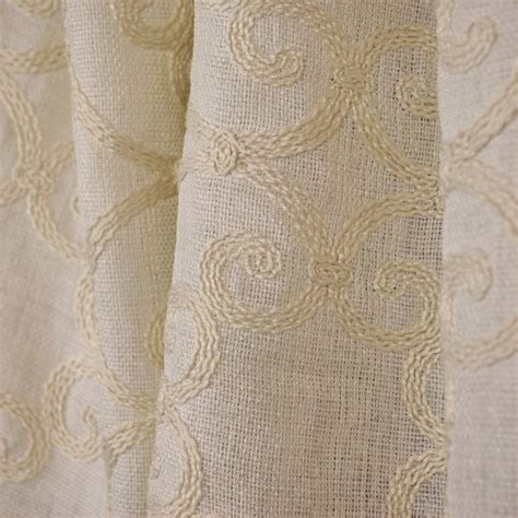 Leiden Natural Embroided Semi Sheer Crewel Fabric By The Yard