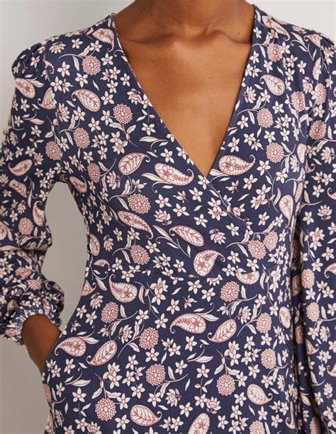 Easy Fixed Wrap Jersey Dress French Navy Flower Garden Boden Us