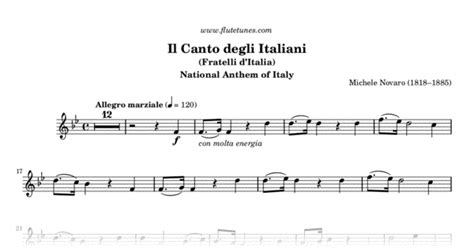 Il Canto Degli Italiani M Novaro Free Flute Sheet Music