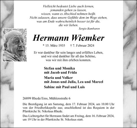 Traueranzeigen Von Hermann Wiemker Noz Trauerportal