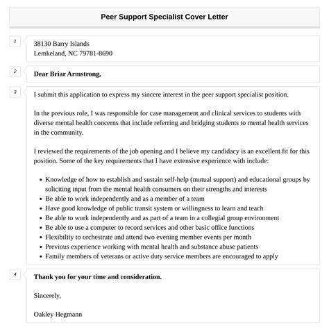 Peer Support Specialist Cover Letter Velvet Jobs