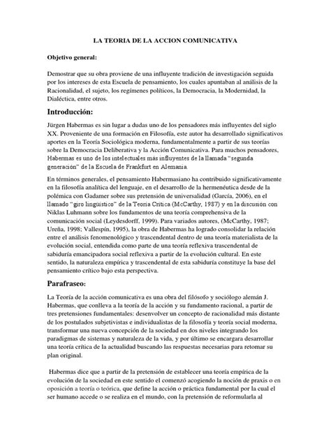 La Teoria De La Accion Comunicativa Pdf Jürgen Habermas La Teoría