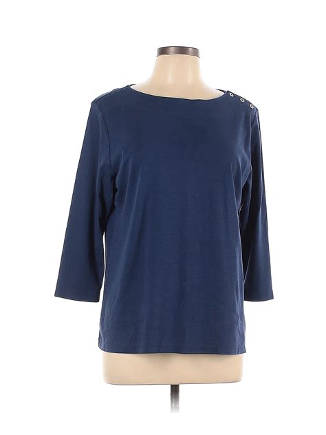 North Style 100 Cotton Solid Blue Long Sleeve Top Size L 68 Off