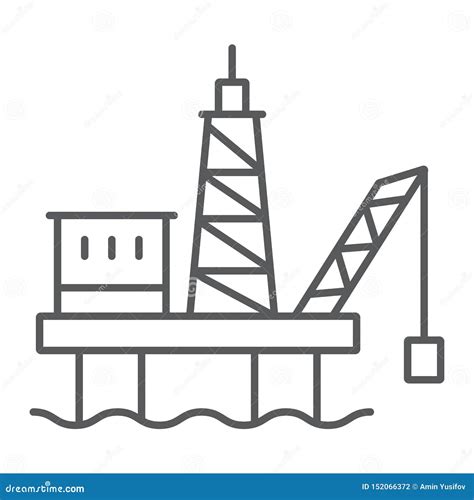 Linha Fina ícone Da Plataforma Petrolífera Industrial E Torre Sinal