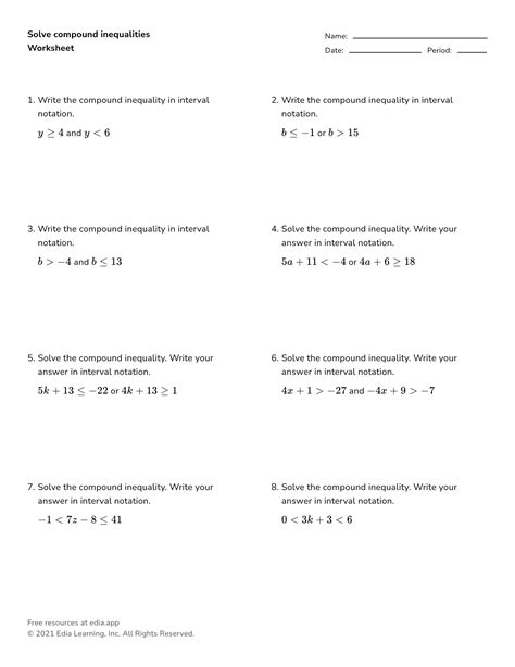 Solve Compound Inequalities Worksheet Worksheets Library