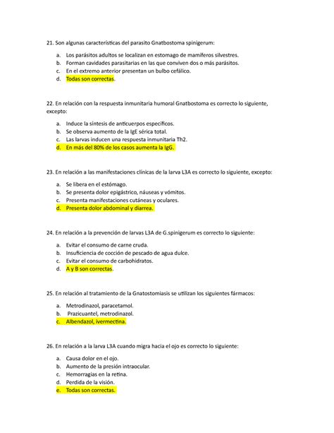 Guia De Examen Para Algunas Preguntas De Parasitologia Son Algunas