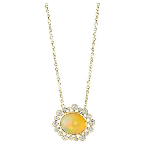 Syna Yellow Gold Opal Fish Pendant With Champagne Diamonds For Sale At