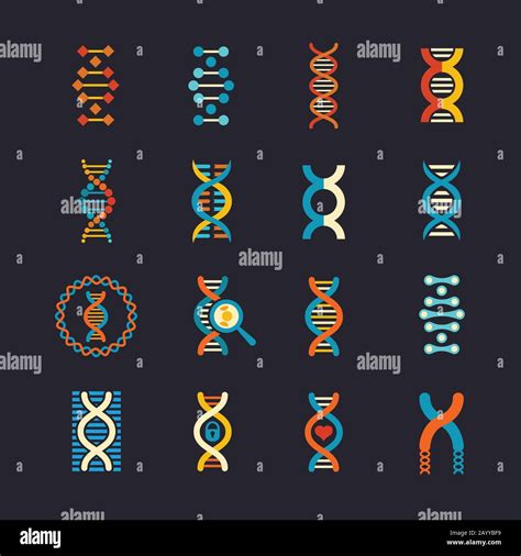 Dna Genetic Vector Flat Icons Set Dna Biotechnology Sign Structure Dna Molecule Illustration