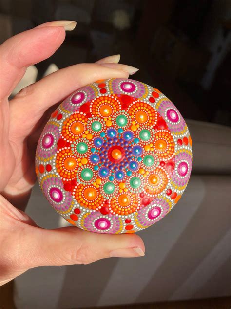 Dot Mandala Stone Brushwork Art Boho Art Home Decor Natural Beach