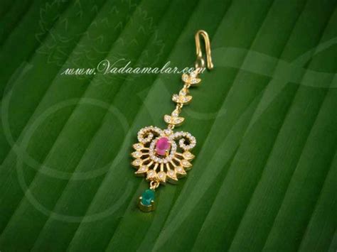 Chutti American Diamond Ruby And Emerald Stones Pendant Tikka Buy Now