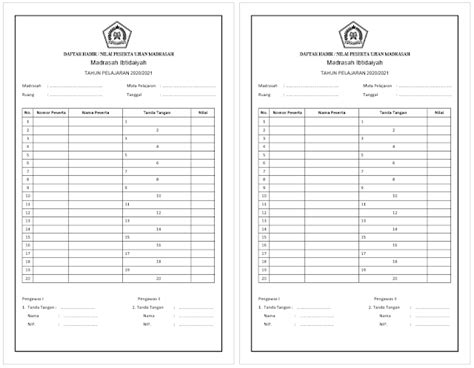 Format Daftar Hadir Dan Nilai Ujian Sekolahmadrasah