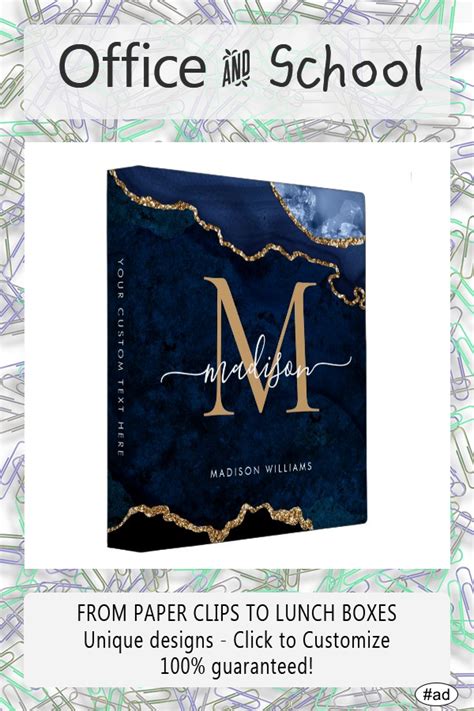 Navy Blue Gold Agate Geode Monogram Script Name 3 Ring Binder Zazzle