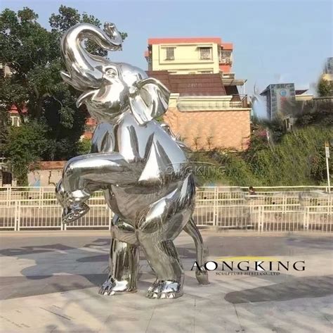 Modern Stainless Steel Standing Polished Metal Elephant Statue