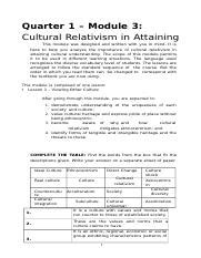 Ucsp Cultural Relativism Ethnocentrism Notes Docx Quarter 1 Module