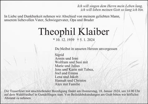 Theophil Klaiber Traueranzeige Badische Zeitung