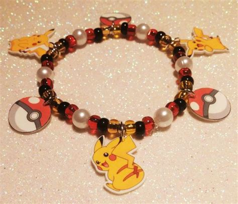 Pikachu Pokeball Charm Bracelet Pokemon Glass Acrylic Beads Jewelry