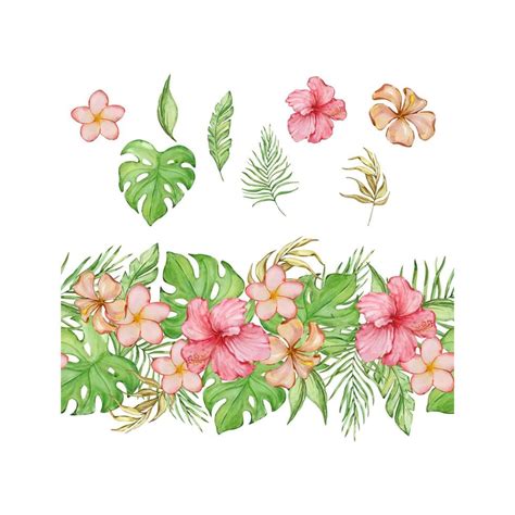 Watercolor Tropical Border With Flowers And Leaves 47478837 Vector Art