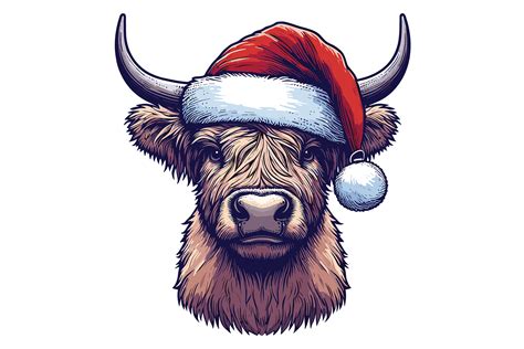 Highland Cow Wearing Santa Hat Design Graphic By Art On Demand