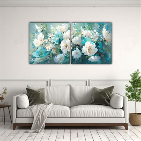 Cuadro Decorativo De Flores En Tonos Turquesa Para Dormitorio Decocuadros