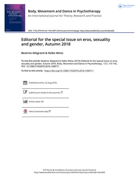 Pdf Editorial For The Special Issue On Eros Sexuality And Gender