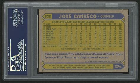 Jose Canseco Signed Topps Baseball Card Psa Authentic