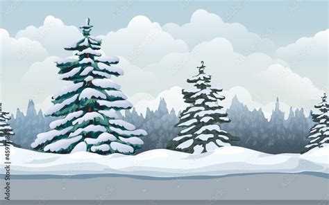 Winter landscape seamless forest background. cartoon illustration of ...